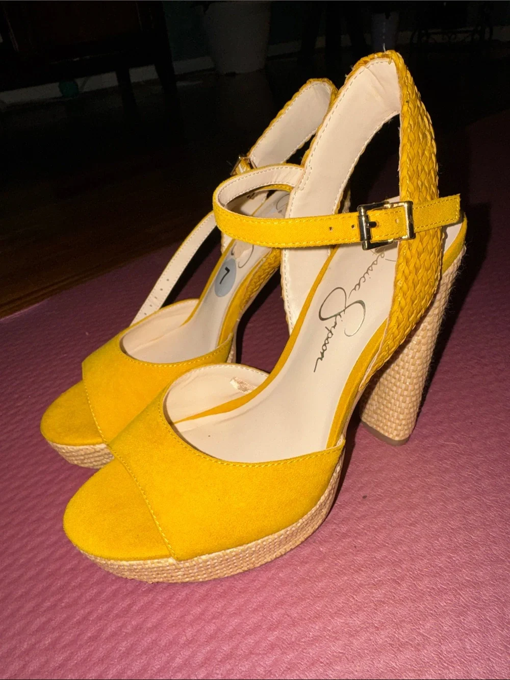 Jessica Simpson Mustard Yellow Suede Platform Sandals with Ankle Strap